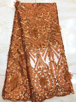 

2019 Latest African Net Lace Fabric, High Quality 3d Sequins Nigerian Wedding Lace Fabrics 5Yards Sequins French Tulle lace
