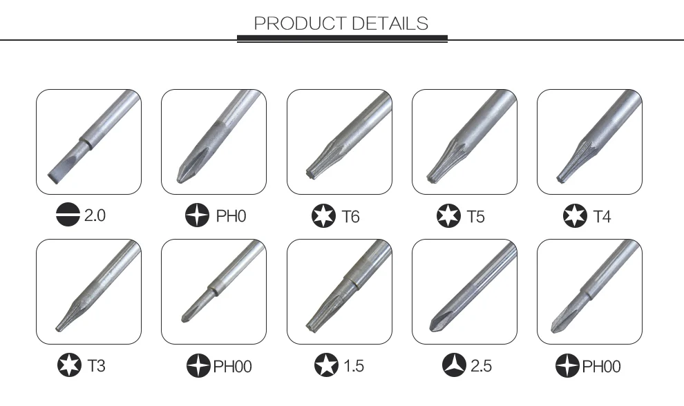 Description Picture 3 of itemMILE Precision Screwdriver P2 P5 1.5 Pentalobe Y 2.5 Tri Wing PH00 PH000 T3 T4 T5 T6 for Macbook Air Pro CellPhone Repair Tools
