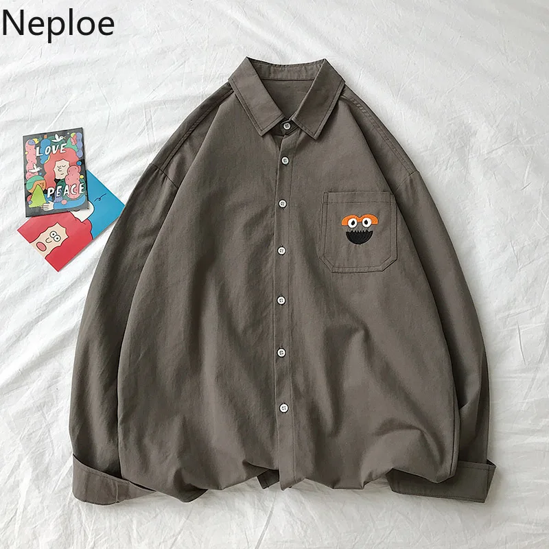 Neploe рубашка с длинным рукавом для мужчин женщин Blusa свободная Осенняя Новая блузка унисекс Улица Сезам Пара рубашка Повседневная мультяшная Вышивка Топ