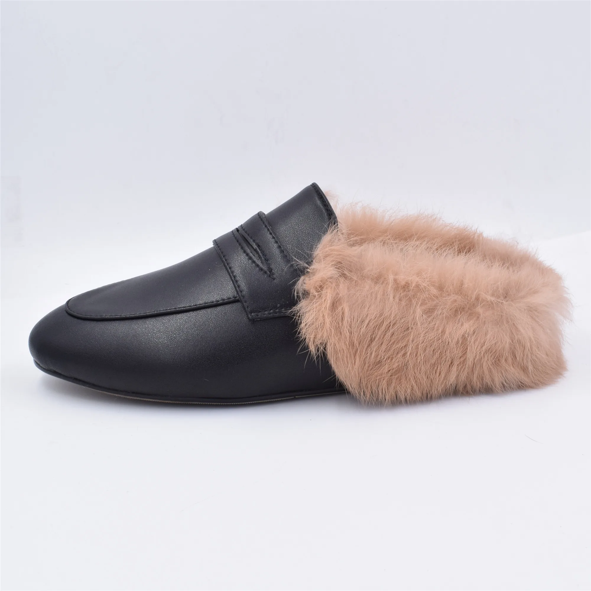 LOVIRS/женские тапочки без задника; лоферы на плоской подошве; теплые замшевые туфли из натуральной кожи; модные тапочки для женщин; большие размеры - Color: Black Leather