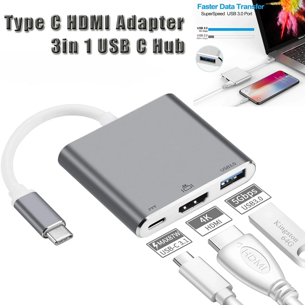 

Type C HDMI Adapte A Great Sidekick For Your Laptop / Phone / Tablet With USB-C Port USB 3.0 / USB-C Multiport Adapter D30