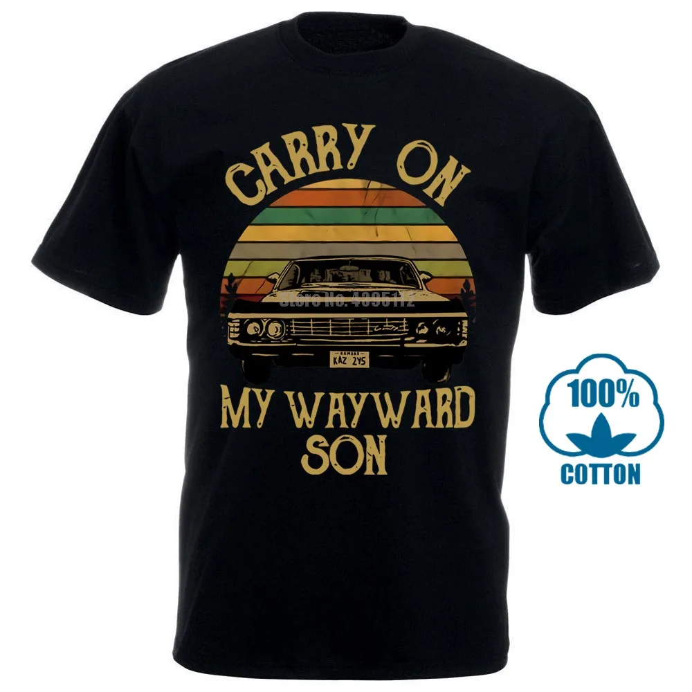 Сверхъестественное Винтажная Футболка Carry On My wayard Son Dark Heather для мужчин Сделано в США - Цвет: Черный