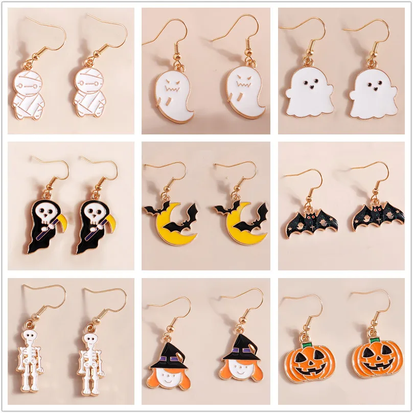 

Trendy Halloween Drop Earrings For Women Moon Death Ghost Pumpkin Skeleton Dangle Earrings Party Accessories Funny Jewelry Gifts