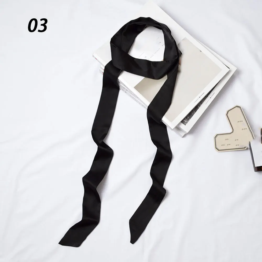 Sparsil весенний однотонный узкий длинный шарф для женщин, новые мягкие шарфы 200 см, стильный галстук, ремень на запястье, маленькая лента - Цвет: 03 Black