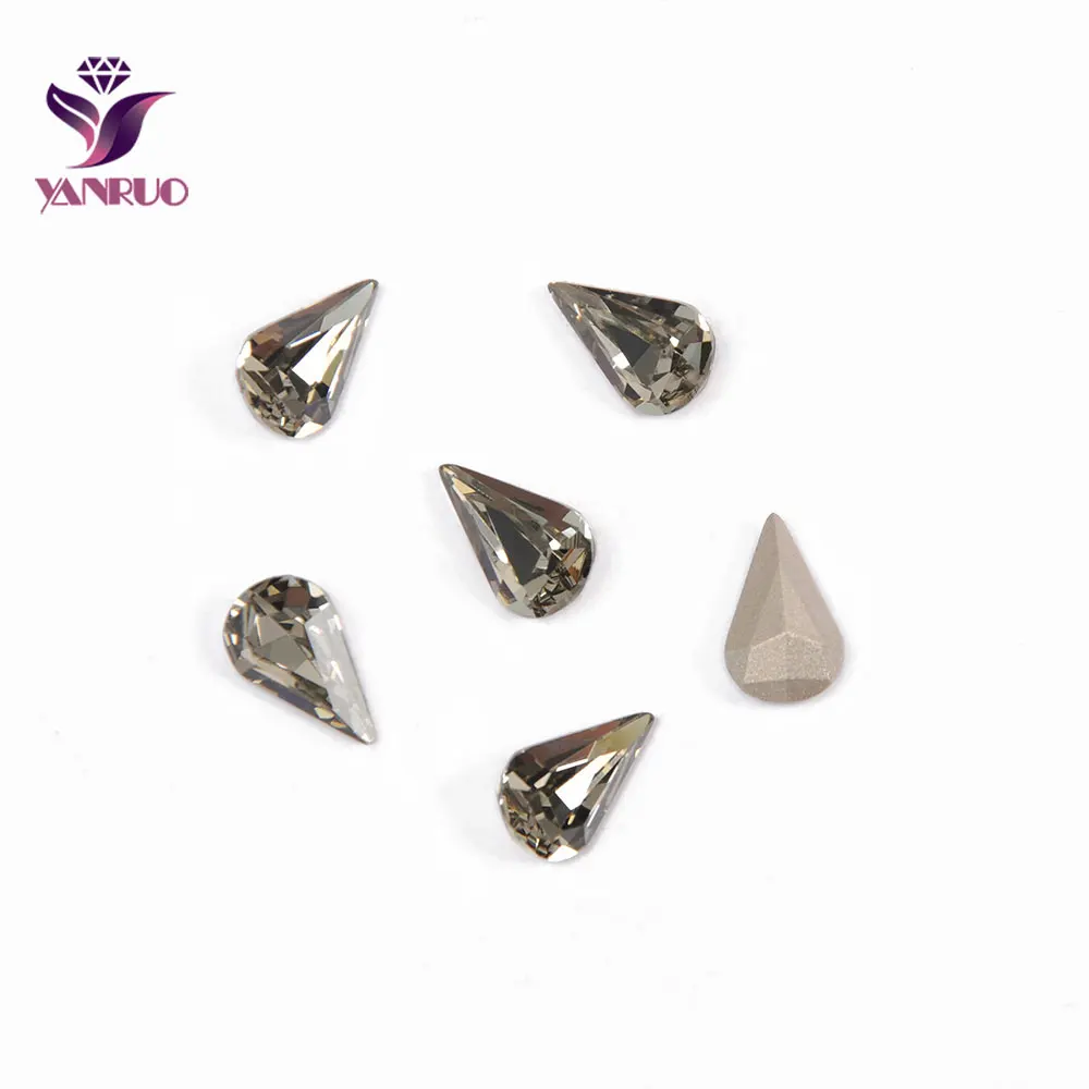 YANRUO, 4300, груша, капля, черный бриллиант, стразы для рукоделия, украшения, коготь, основа для пришивания одежды, все для рукоделия