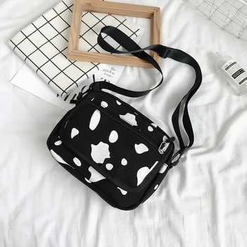 

Youth Ladies Simple Versatile Bag Casual Women Canvas Crossbody Bag Cow Printed Street Small Shoulder Handbags