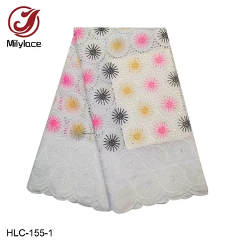 

African 100% Cotton Dry Lace Fabric Latest Swiss Voile Lace In Switzerland with Stones for Dress Party HLC-155