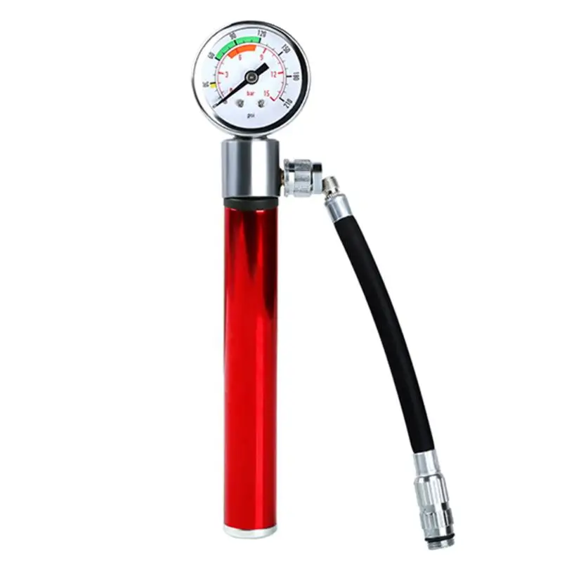 300PSI высокое давление мини велосипедный воздушный насос прочный алюминиевый Горный Дорожный велосипед портативный шиномонтажный насос для колеса баскетбола - Цвет: 210PSI with Gauge