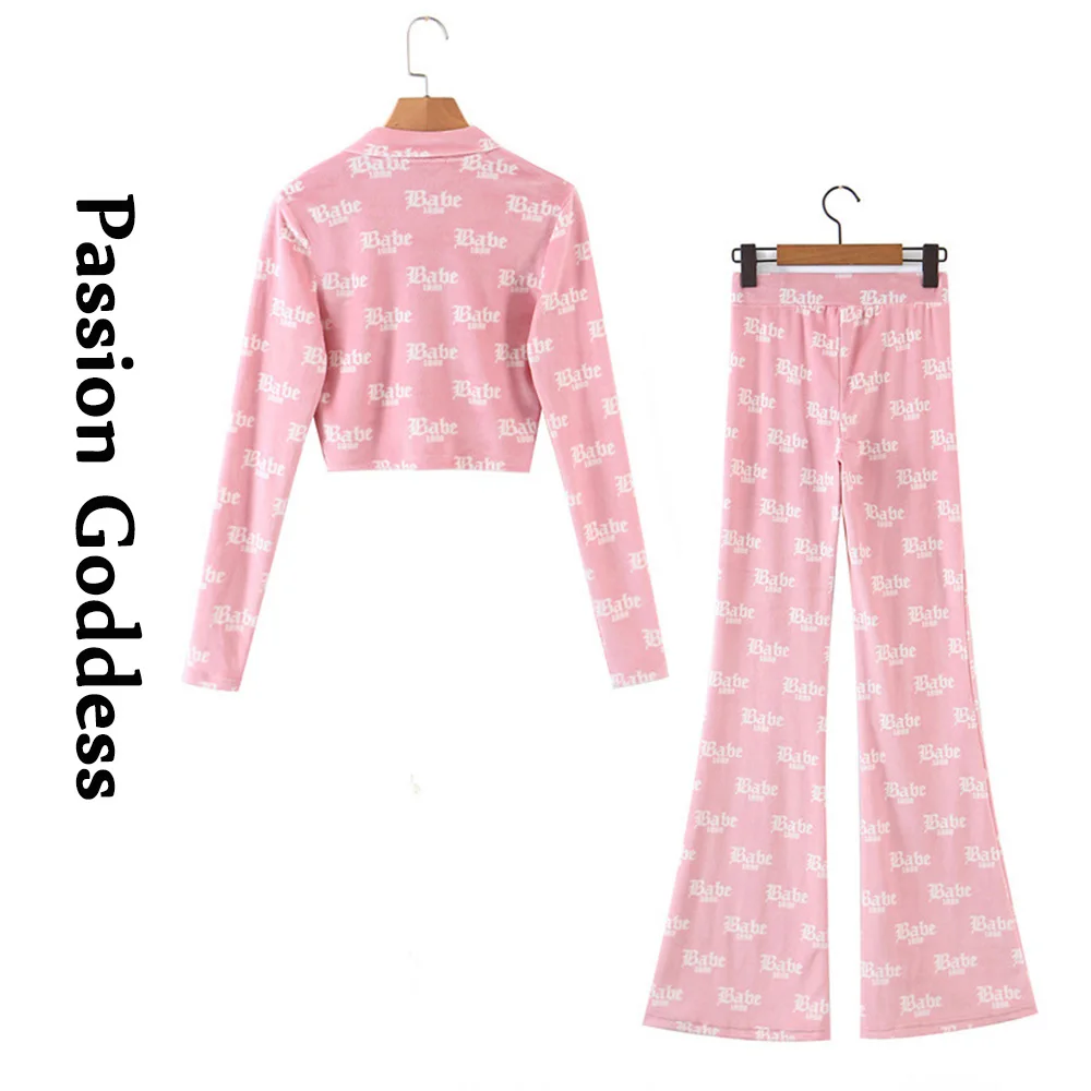 Cute Women 2 Piece Velvet set Loungewear tute Babe Letter giacche con  cerniera stampate pantaloni svasati a vita alta abiti a due pezzi -  AliExpress Women's Clothing