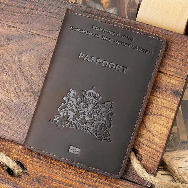 Genuine Leather Nederlands Passport Cover Men Leather Travel Passport holder nederland Business Travel Paspoort Hoesje Khaki