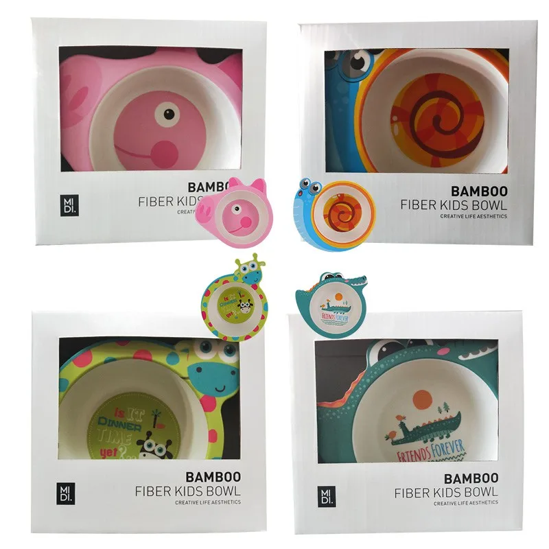 Children's bowl bamboo fiber bowl animal pattern cute cartoon baby tableware with box kids bowls