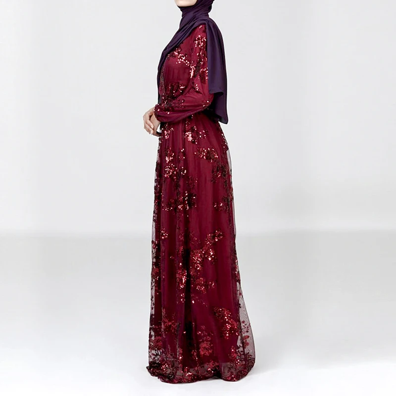 Sequin Abaya Arabic Muslim Dress Women Vestidos Hijab Robe Dubai Dress Kaftan Turkey Islamic Clothing Caftan Marocain Dresses