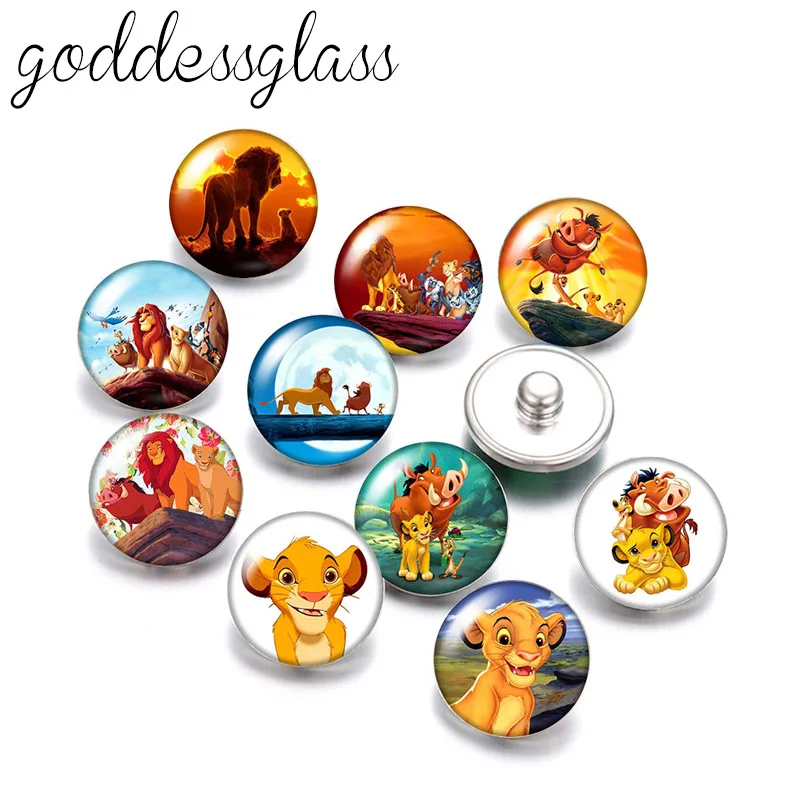 Disney The Lion King Hakuna Matata Simba 10Pcs Round Photo Glass 18Mm Bottoni Automatici Per 18Mm Snap Bracciali Gioielli All'Ingrosso