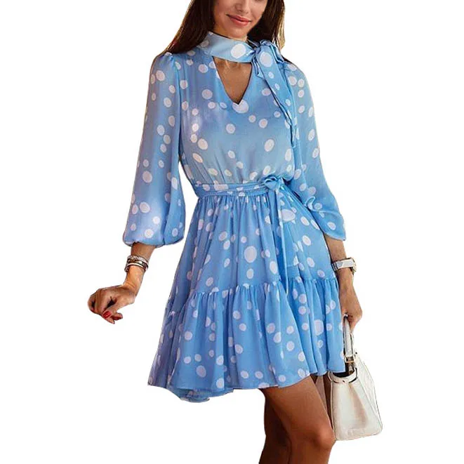 

Nice Sexy Dot Slim Dresses Women Ruffle Mini Sundress Female Dress Vestidos