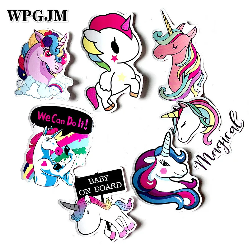 

7Pcs Colorful Cute Unicorn Stickers for Laptop Car Styling Phone Luggage Bike Motorcycle Mixed Cartoon Pvc Waterproof Sticker