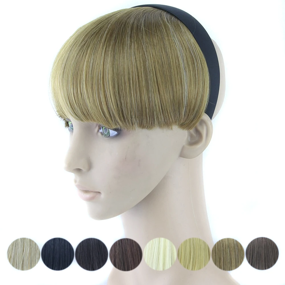 

Soowee 8 Colors Hair on Clips Synthetic Hair Fringe with Hair Clip Black Blonde Blunt False Hair Bang Hairpiece for Women