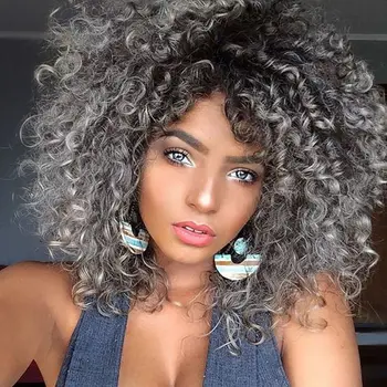 

Ombre Hair grey Afro Kinky Curly Synthetic hairstyle