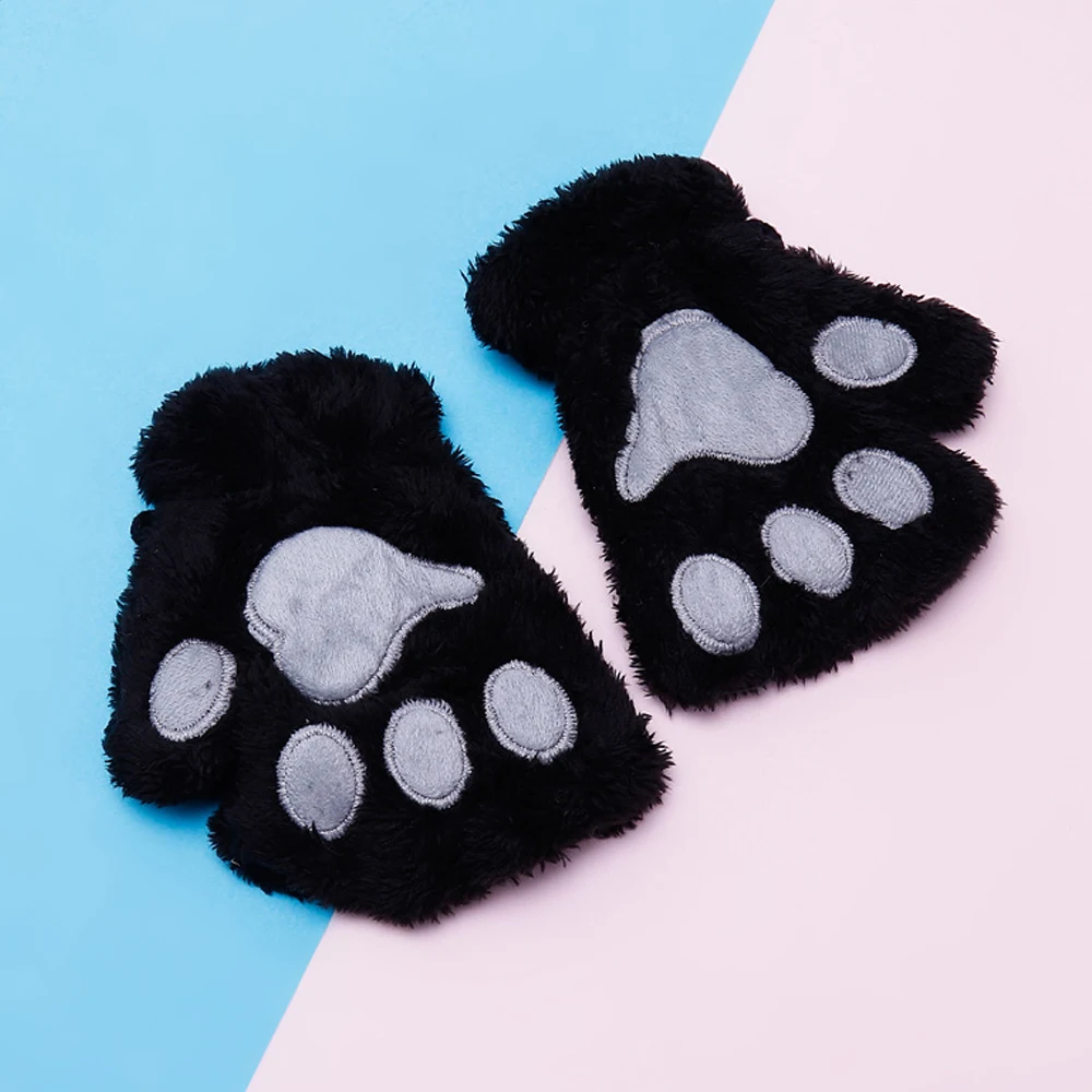 Зимние теплые детские бархатные толстые перчатки с рисунком медведей и лапы, милые детские перчатки