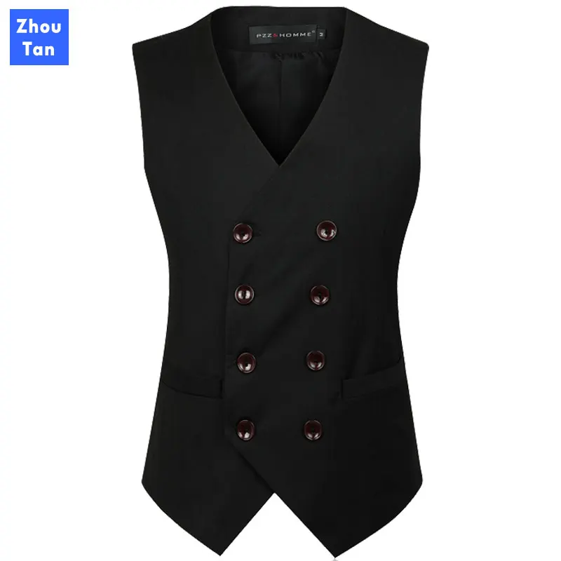 

Double Breasted Dress Vests For Men Slim Fit Mens Suit Vest Male Waistcoat Gilet Homme Formal Business Sleeveless Jacket 5XL 6XL