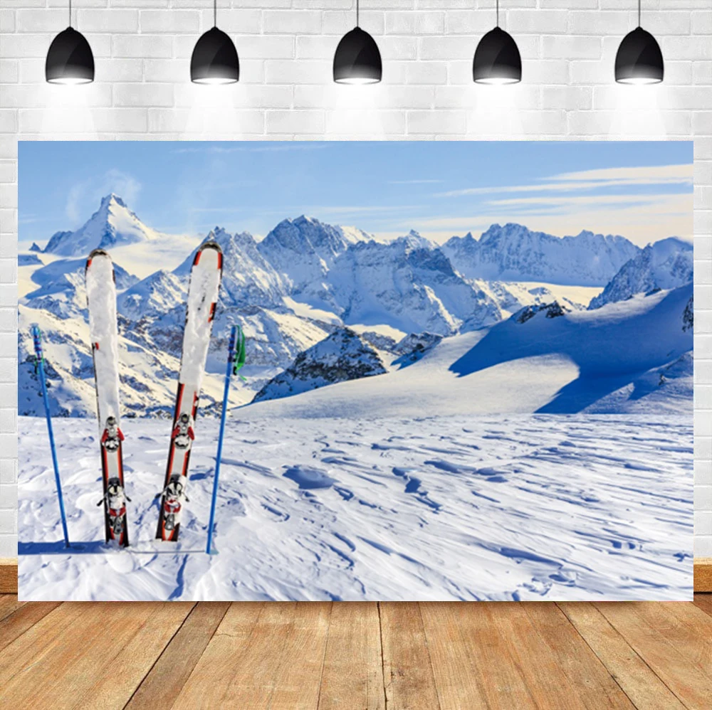 Laeacco Winter Snow Mountain Ski Sledding Natural Landscape Photography Background Photo Photo Background For Photo Stud