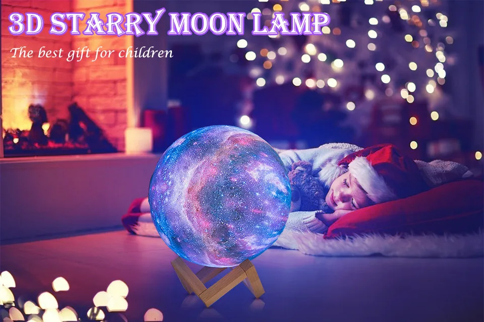 3d night light Galaxy Moon Lamp 3D Print Starry Night Light Touch USB Rechargeable 16 Colors Changing Remote Control Kids Gifts for Home Decor night lamp for bedroom