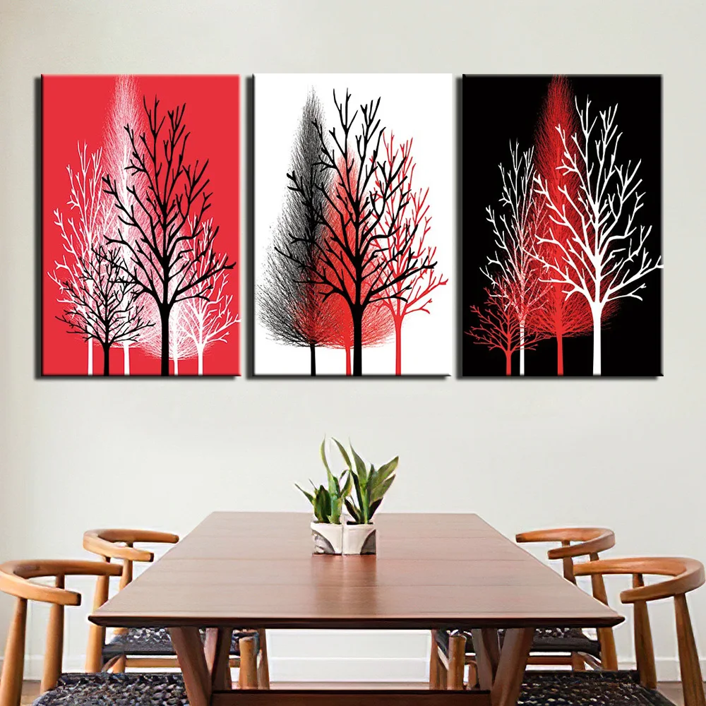 

3 Pieces Abstract Chrismas Red Snow Tree Posters Pictures Canvas Wall Art HD Home Decor Paintings for Living Room Decorations