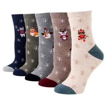 

4 Pairs Women Christmas Holiday Long Crew Socks Cute Cartoon Cotton Hosiery Gift D08E