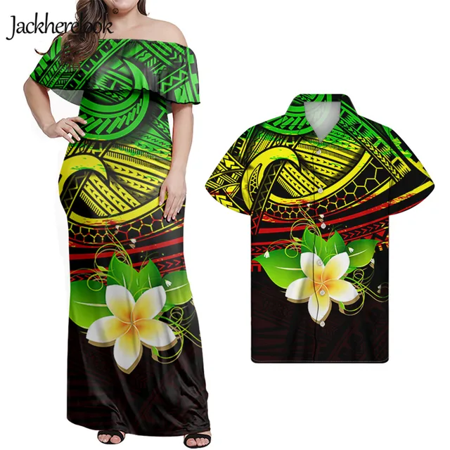 Jackherelook Womens Vintage Maxi Dresses Samoan Hibiscus Polynesian Tribal Brand Design Summer Unisex Clothes Off Shoulder Dress Yellow