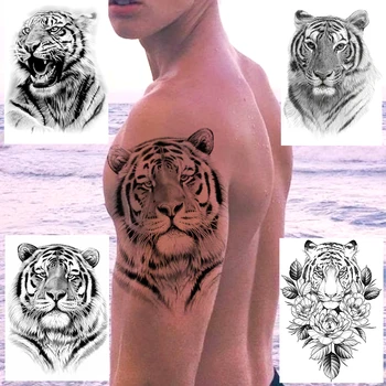 Grand autocollant de tatouage temporaire tigre Tigerish pour hommes et femmes, étiquette de tatouage temporaire, Art du corps, roi de la bête, henné, étanche