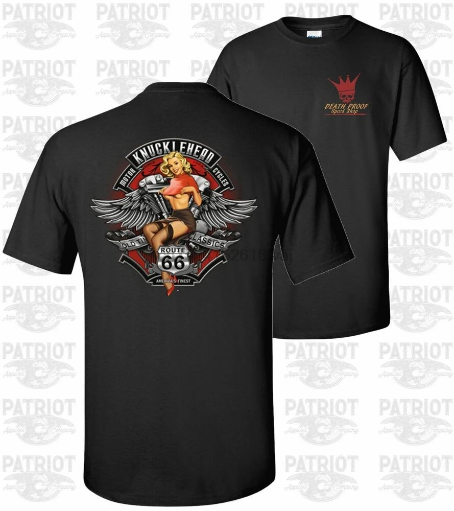 Death Proof Industries Knucklehead Tshirt hot Rat Rod Garage RT-66 RT66 T-Shirt | Мужская одежда