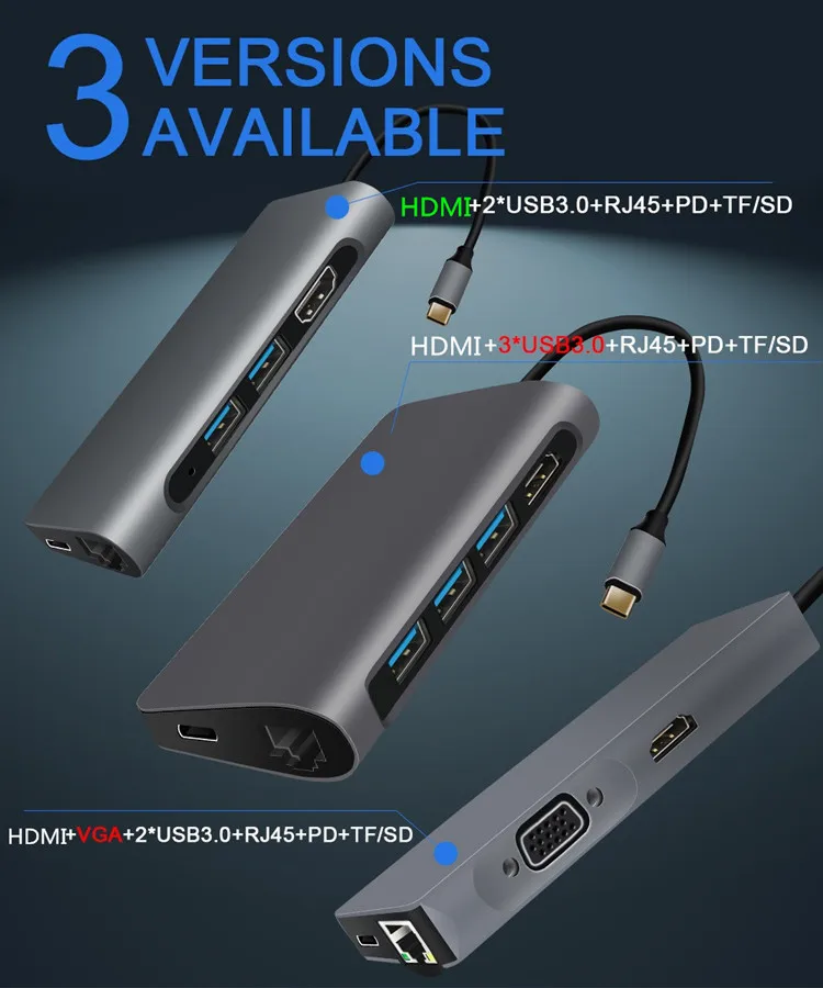 Usb type C 3,0 концентратор к HDMI 4 K/8 k RJ45 LAN VGA PD 100W питания Thunderbolt 3 совместимый tipo c для устройств сплиттер Hab