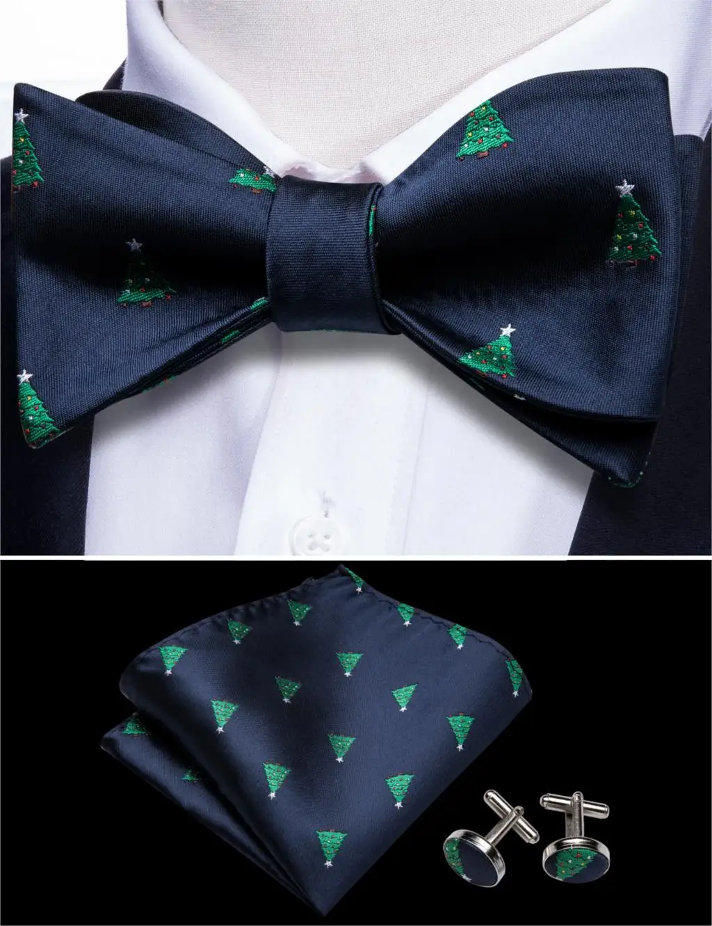 Мужской галстук-бабочка для рождества, Синий Шелковый галстук, набор, карманные Квадратные запонки, банты для елки, зеленый, Барри. Ван, новинка, галстук для шеи, подарок