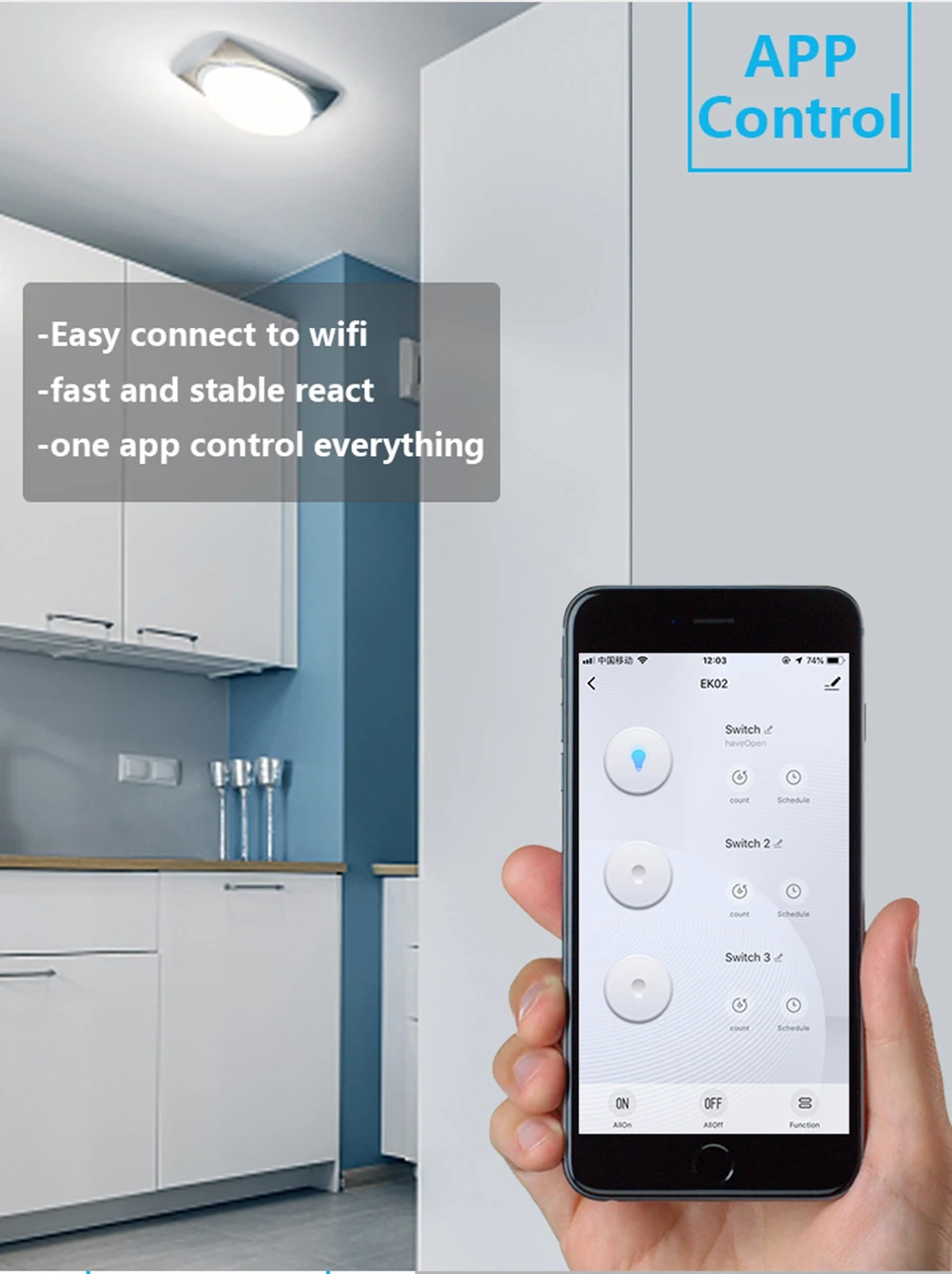 EJLINK Tuya Wifi Smart Switch Push Button Wall Light Switch 220V Smart Home Switch No Neutral Works With Alexa, Google Home (4)