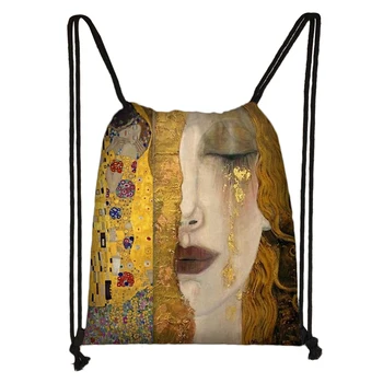 

Custom Klimt Drawstring Daypack Kids Satchel Casual Backpack Teenager Storage Bag Women Men 32x38cm*200611-12