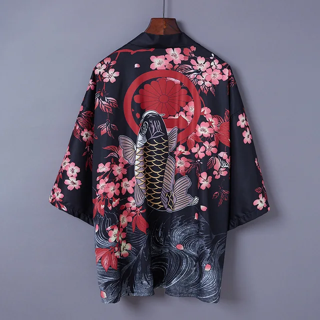 Bebovizi Japanese Style Cat Samurai Kimono Streetwear Men Women Cardigan Japan Harajuku Anime Robe Anime Clothes 2020 Summer 70018-black