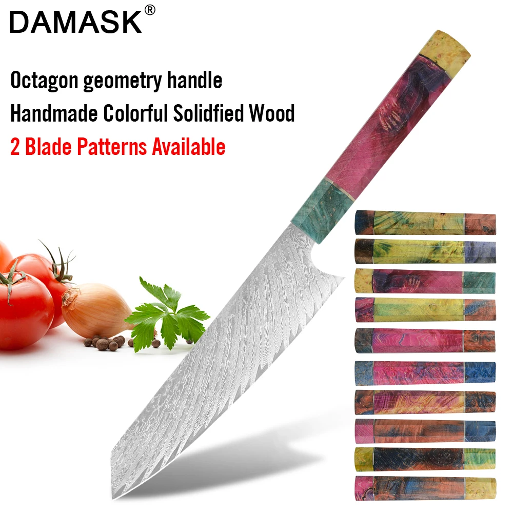 

8 Inch Japanese Damascus Steel Chef Knife Utility Knives Sharp Cleaver Slicing Steak kitchen knife With Stabilized Wooden Handle