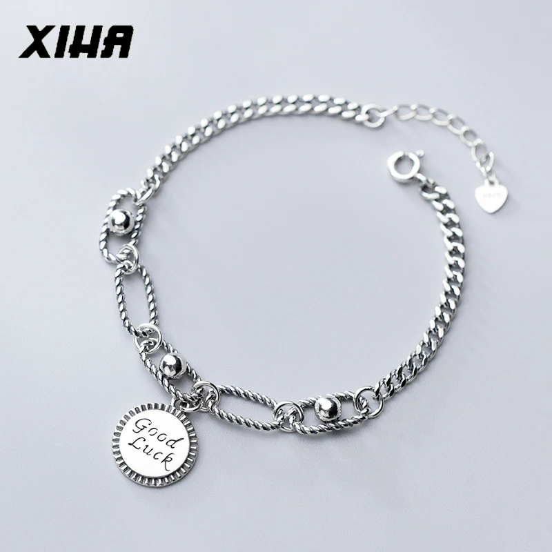 XIHA браслеты из стерлингового серебра 925 пробы, буквы на удачу, Круглый браслет с подвесками, бусины, червленые ювелирные изделия, подарки на день рождения сестры