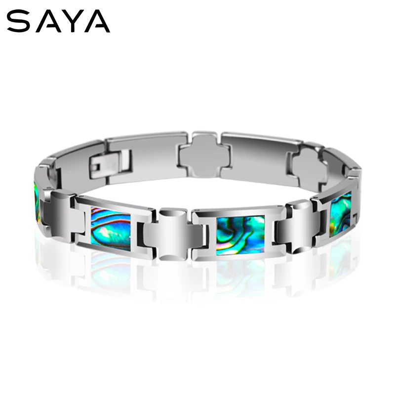 

New Arrival 20CM Length Tungsten Carbide Bracelets Inlay Colorful Deep Sea Shells For Man's Fashion Chain Jewelry Free Shipping