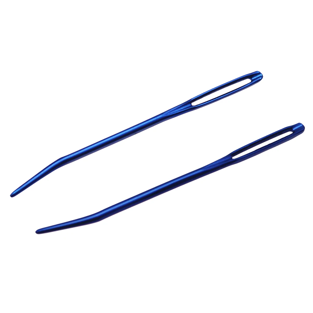 2 Pieces Aluminium Large-eye Bent Tip Tapestry Darning Needle DIY Knitting Craft Apparel Sewing Random Color