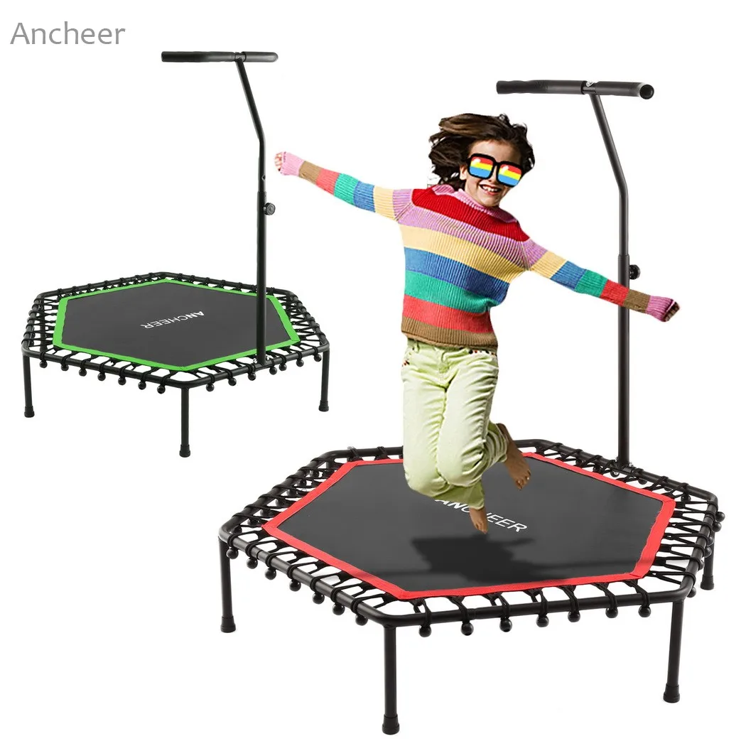 

Fitness Trampoline Bungee-Rope-System Hexagon Rebounding Surface with Adjustable Handlebar Rust-resistant Rugged Frame