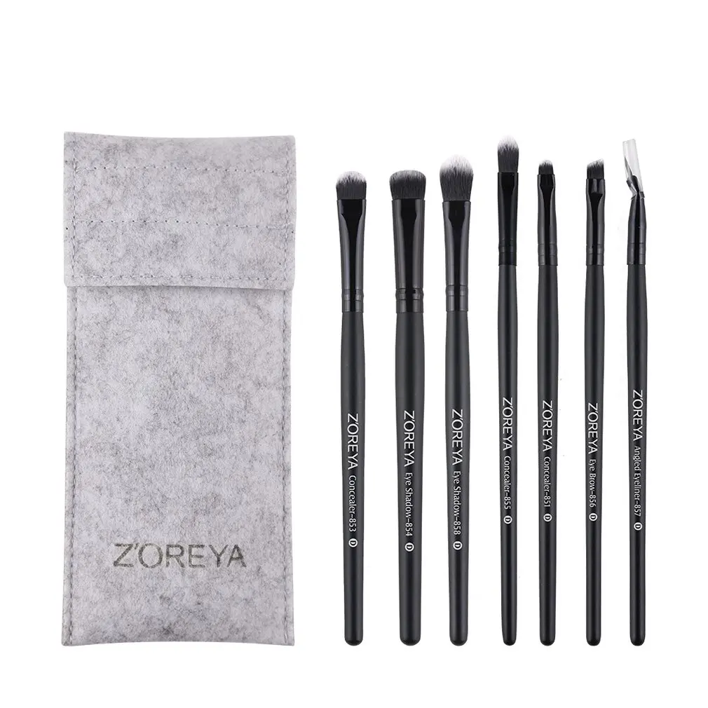 

7 Pcs Gift Makeup Brush Tool Set Classic Black Rayon Black Wooden Handle Makeup Brush Set Portable Durable
