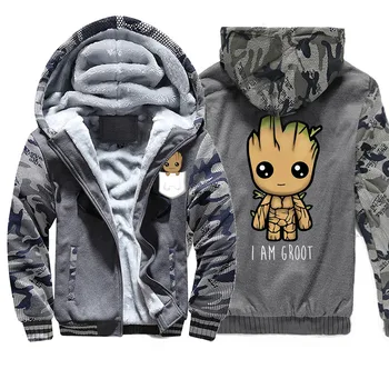 

Funny Print I AM GROOT Men Hoodies 2019 New Arrival Guardians Of The Galaxy Pattern Male Coat Camouflage Sleeve Warm Jacket Men