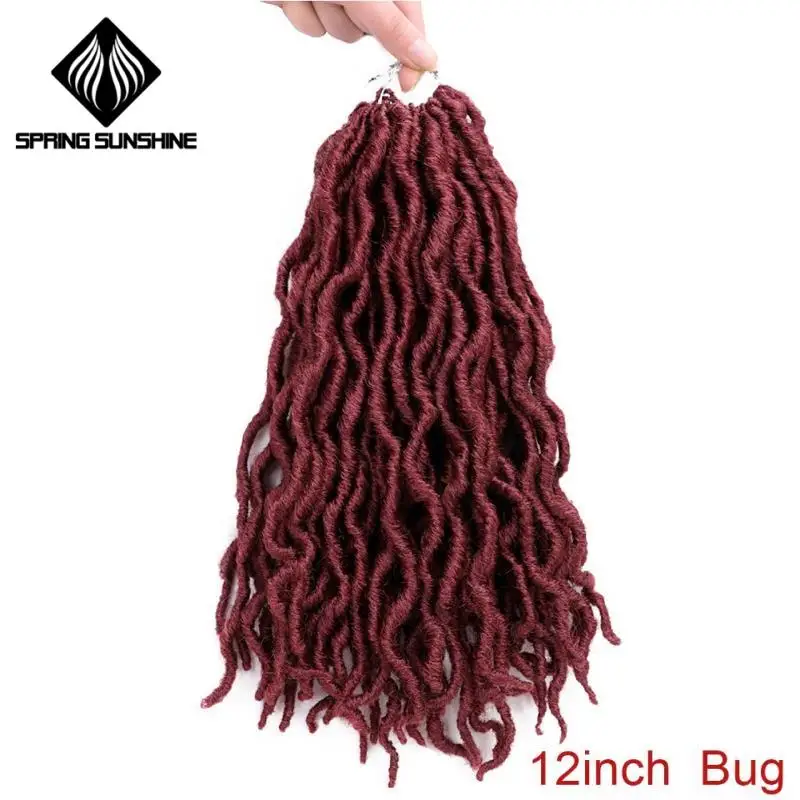 # Бордовый Весна солнце 12 18 дюймов Nu Locs Ombre Faux Locs Curly плетение волос Синтетические крючком косы волос - Цвет: # Бордовый