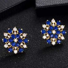 Новые простые медные серьги-гвоздики с цветочным дизайном, кубический циркон, хрустальные стразы, свадебные украшения, лучшее ювелирное изделие