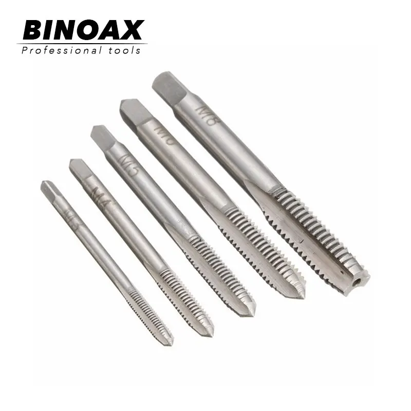 

BINOAX 5PCS HSS M3-M8 Machine Spiral Point Straight Fluted Screw Thread Metric Plug Hand Tap Drill