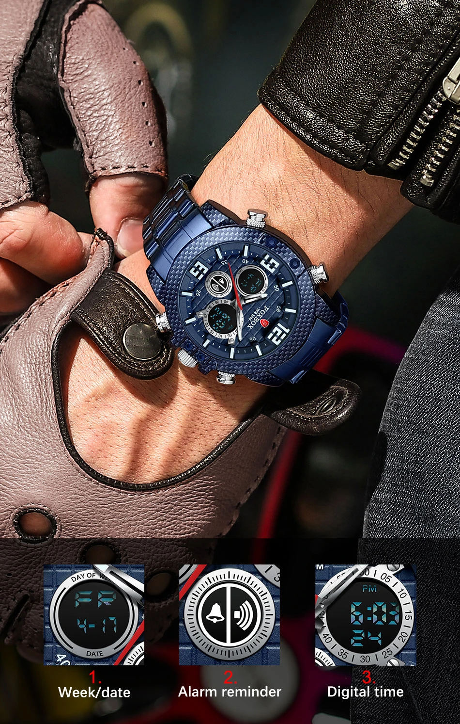 2021 orologio Fox di marca da uomo cassa in fibra di carbonio orologi sportivi al quarzo da uomo orologio da polso digitale impermeabile militare Clcok_voghion.com