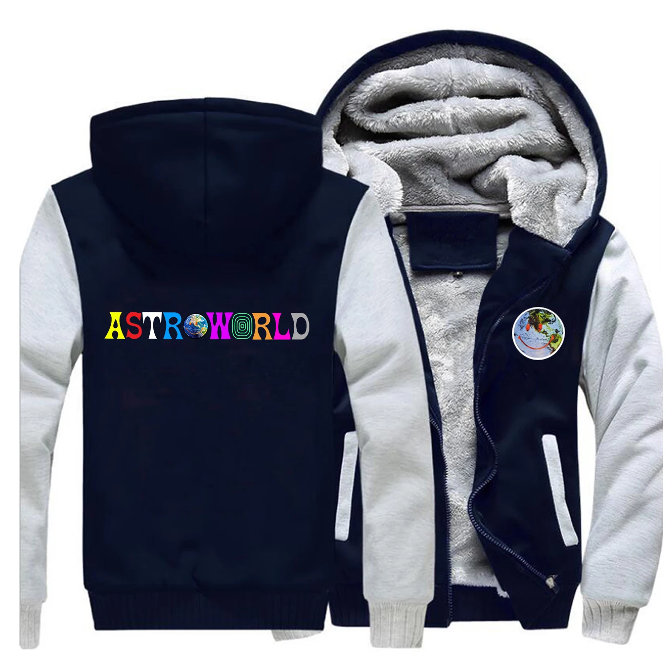 Astroworld, принт реглан, большой размер, флисовая толстовка с капюшоном, Мужская трендовая модная толстовка,, Осень-зима, красивая куртка на молнии, Топ - Цвет: Gray Dark Blue