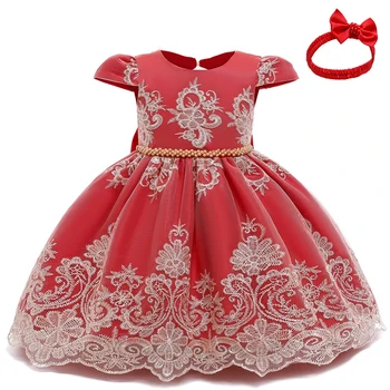 

Baby Girls Dress Christmas New Year Lace Embroidery Gown Flower Beading Princess Costume Elegant Baby Birthday Party Dress 12M