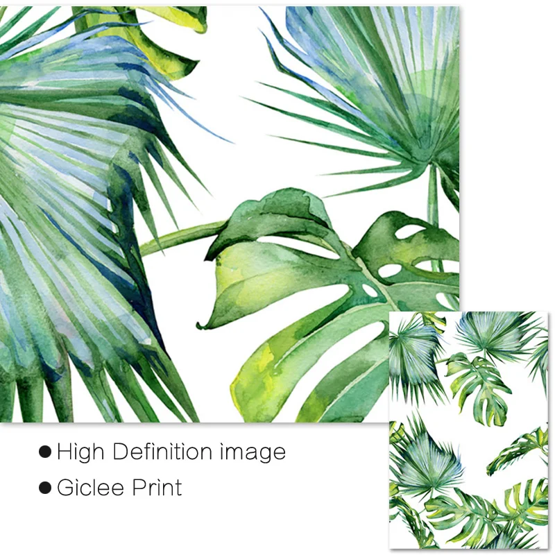 Постер на холсте с зелеными листьями в скандинавском стиле|Рисование и