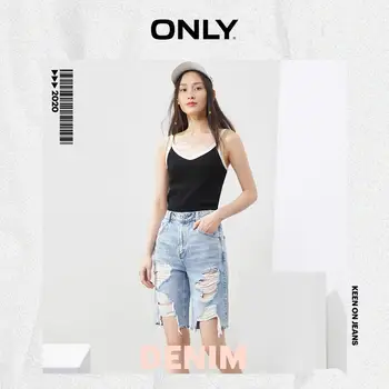 

ONLY Women's Loose Straight Fit High-rise Ripped Denim Shorts | 120243519